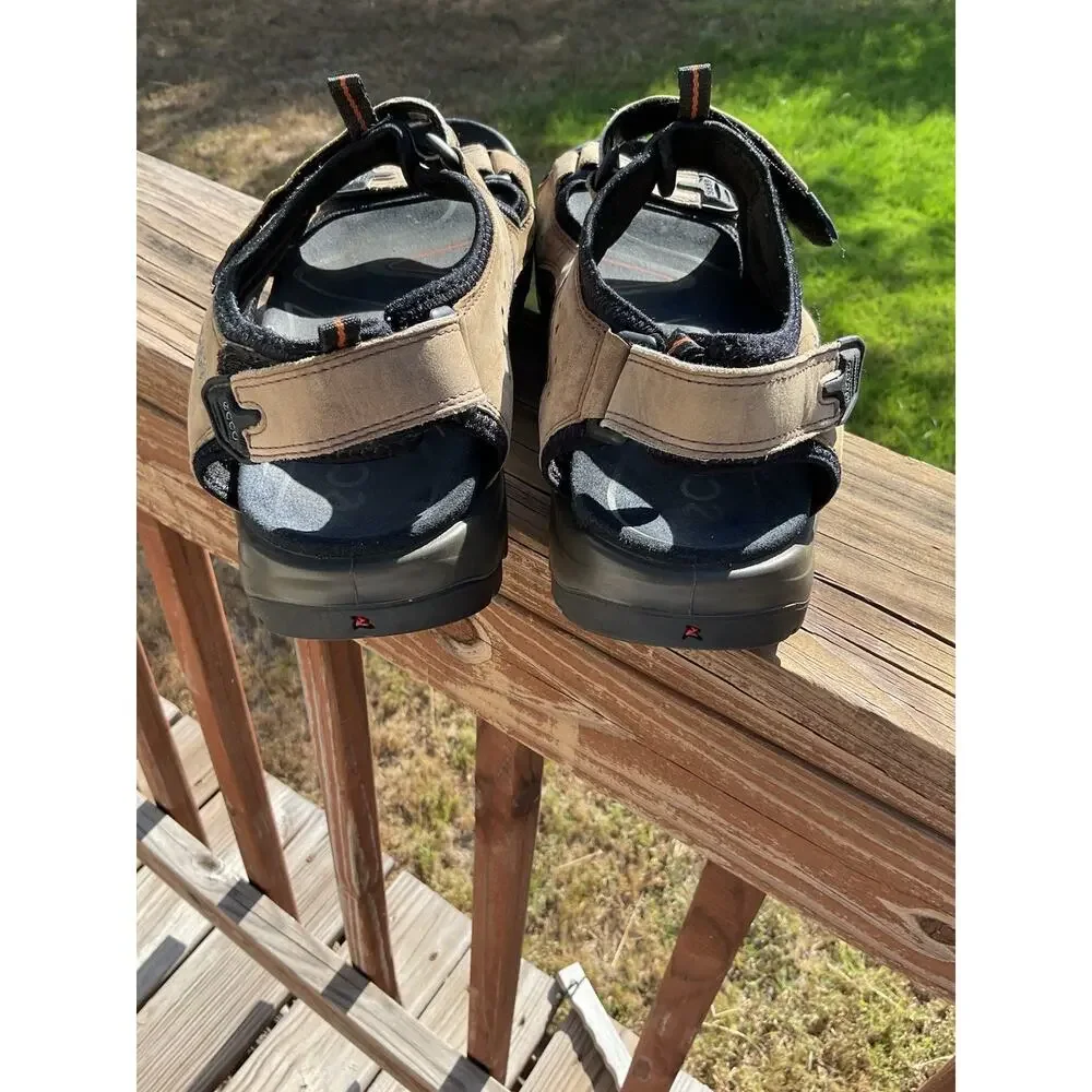 MEN’S ECCO LEATHER STRAP SANDALS SIZE 11-11.5 BROWN BLACK HIKING OUTDOORS_4